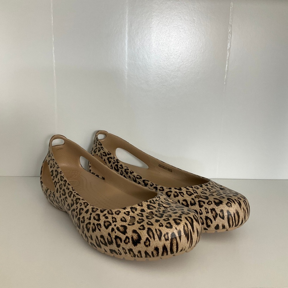 Crocs Kadee Flat Women 11 Brown Leopard Print Animal Classic Minimalist Boho